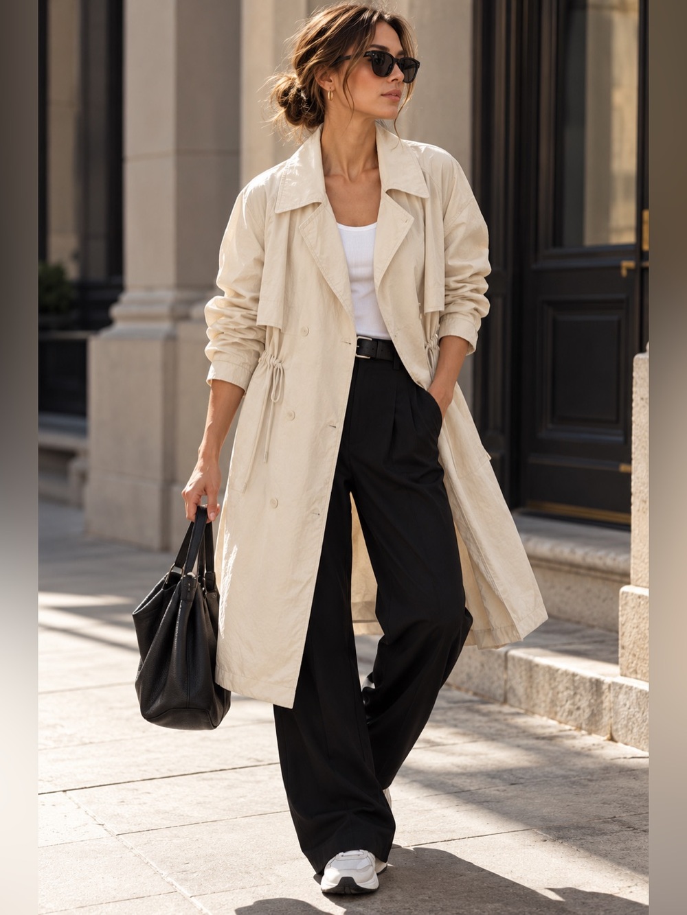 Athleta Beige Lightweight Utility Trench Coat Drawstring Waist Size M